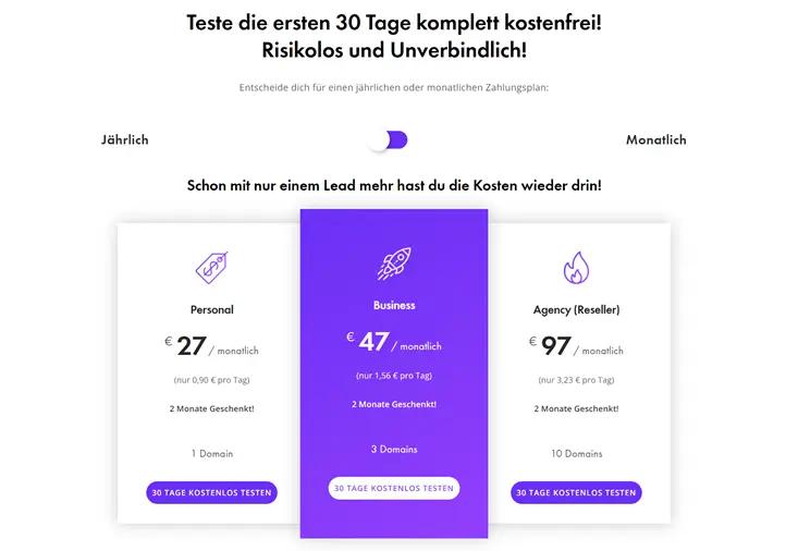 Anfrageformular Lead Formular Builder Preise Kosten Pricing