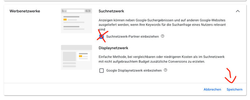 Google Ads Einstellung Deaktivieren Suchnetzwerk Partner Einbeziehen