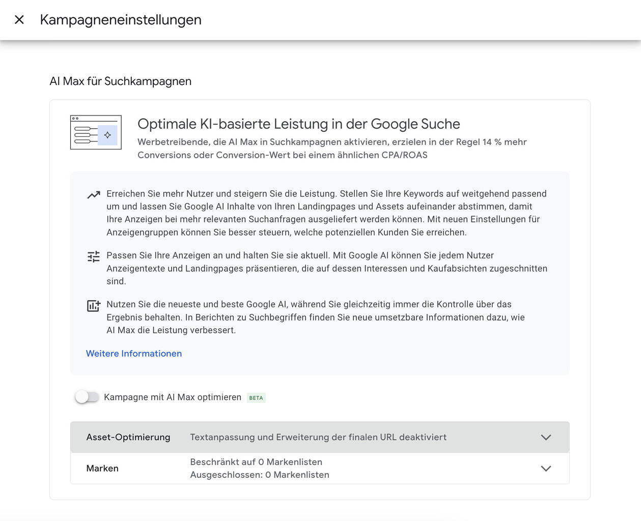 Google Ads Kampagneneinstellung Ai Max Optimale Optimierung Ki Basierte Leistung In Der Google Suche