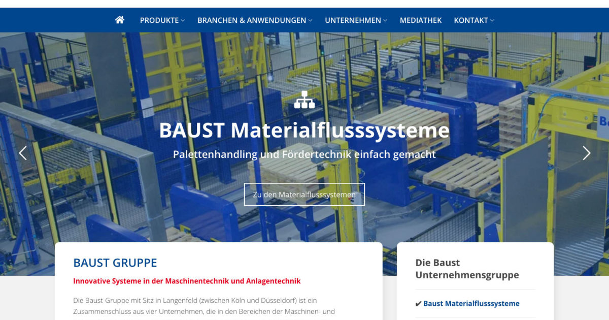 Baust Gruppe Group Materialflusssysteme Stanztechnologie Rollen Automation Webdesign Relaunch Wordpress Agentur