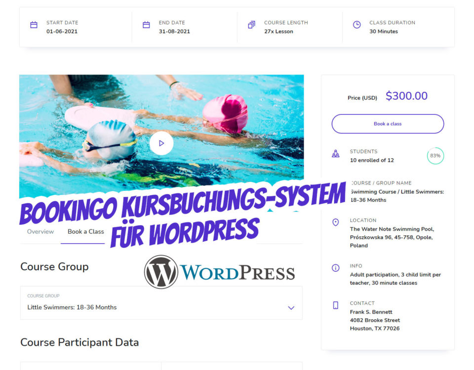 Bookingo WordPress Course Booking System Simple Appealing Easy to Manage