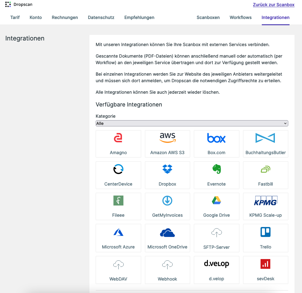Dropscan Post Service Scannen Integrationen Export
