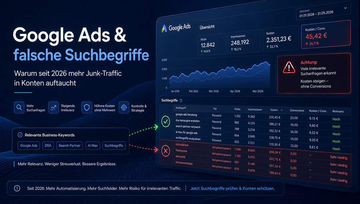 Google Ads Falsche Suchbegriffe 2026 Junk Traffic Dsa Ai Max Search Partnern