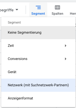 Google Ads Segment Netzwerk Mit Suchnetzwerk Partnern)