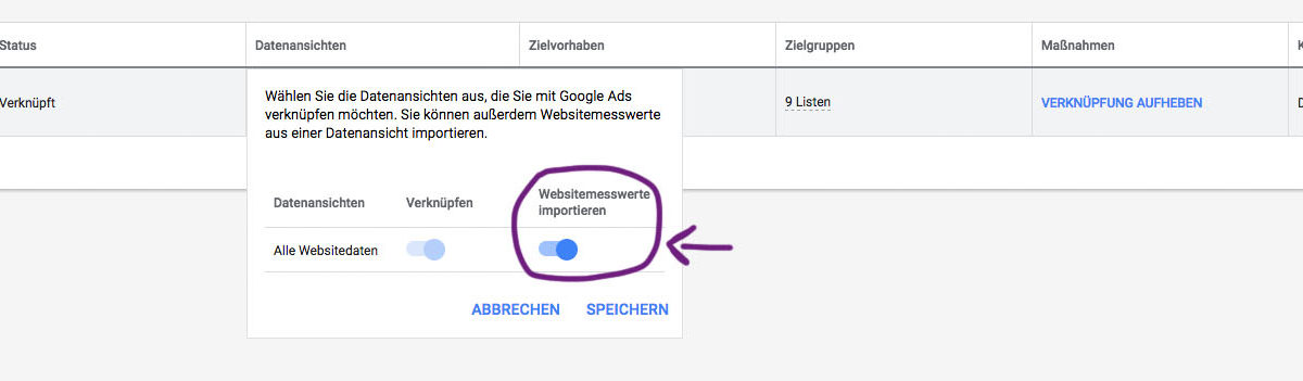 Google Ads Websitemesswerte Importieren