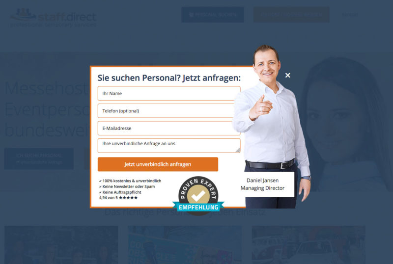 Layer Popups Event Exit Intent Beispiele Plugin Php WordPress Woocommerce Agentur