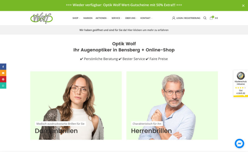 Optik Wolf Bensberg WordPress Woocommerce Optiker Webseite Online Shop Brillenanprobe Optik Wolf Bensberg WordPress Woocommerce Optiker Webseite Online Shop Brillenanprobe