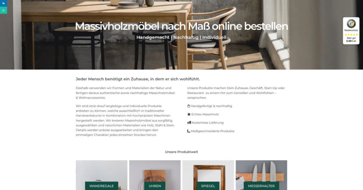 Wohnholzdesign Massivholz Moebel Wordpress Woocommerce Shop Webdesign Ecommerce Seo Sea Wp Woo