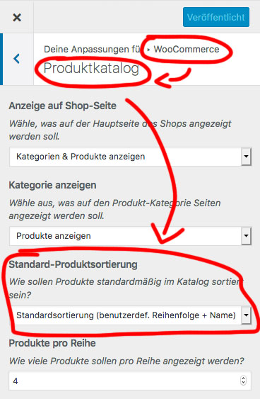 Woocommerce Produkte Sortierung Anpassen Customizer Einstellungen Sortieren Reihenfolge