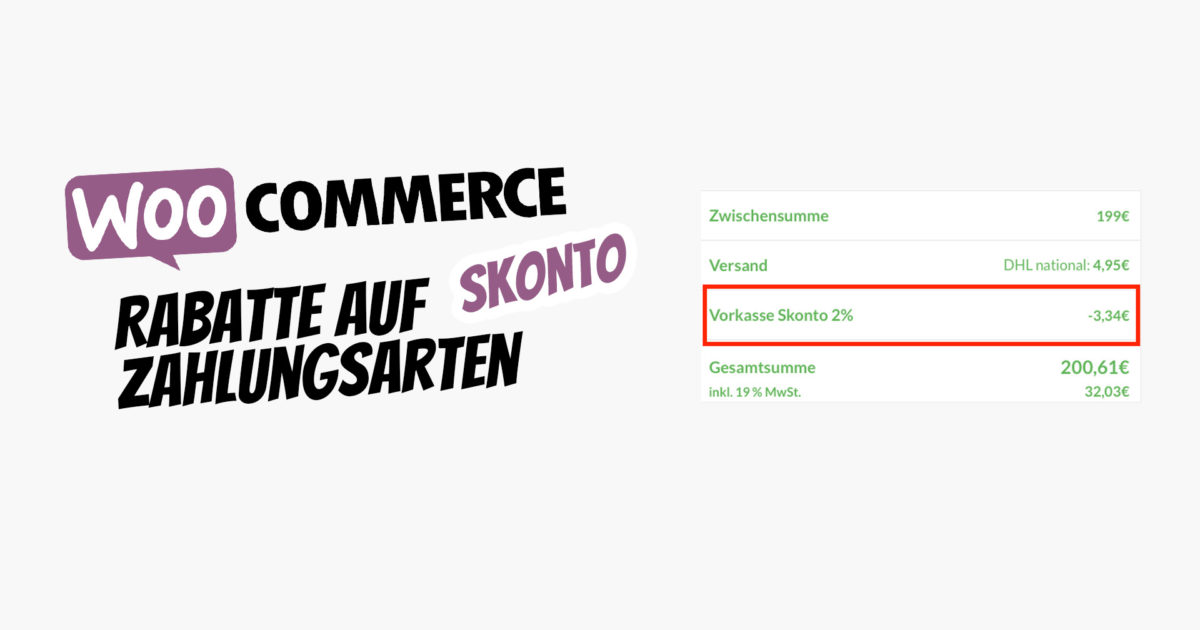 Woocommerce Skonto Vorkasse Zahlung Rabatt Zahlungsarten