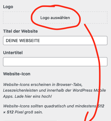 WordPress Favicon Change Logo Select Insert Customize Icon Graphic Symbol Address Bar Browser Tab