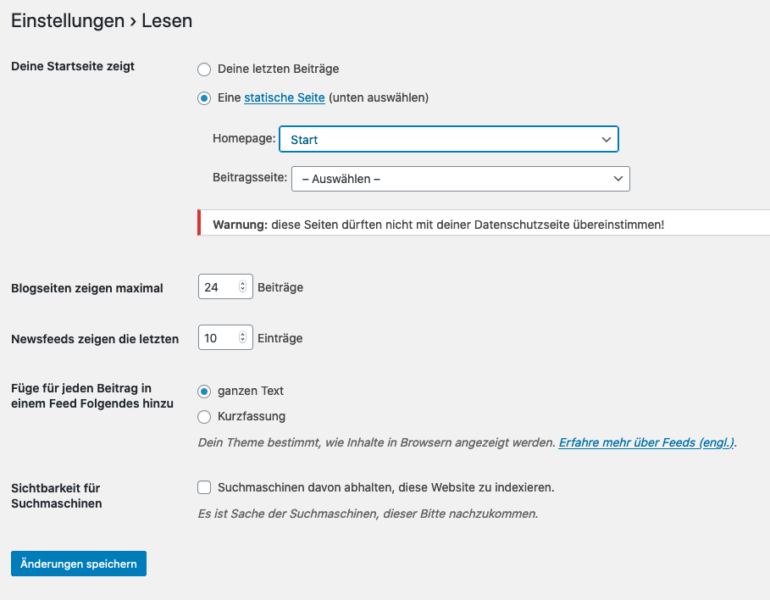 Wordpress Startseite Festlegen Definieren Aendern Bearbeiten Einstellungen